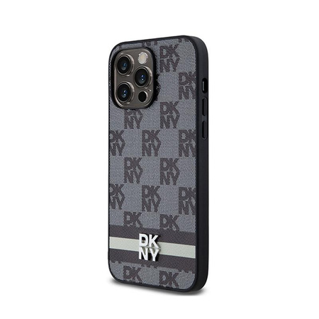 DKNY Leather Checkered Mono Pattern & Printed Stripes - iPhone 14 Pro Max Tasche (schwarz)