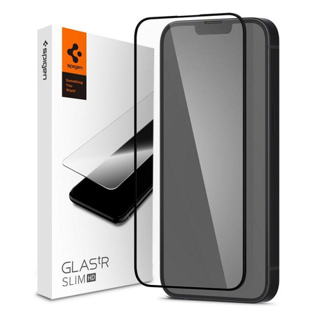 Spigen Glass FC - Gehärtetes Glas für iPhone 15 Plus / iPhone 14 Plus / iPhone 13 Pro Max (schwarzer Rahmen)