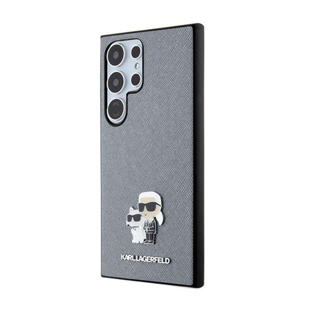 Karl Lagerfeld Saffiano Karl & Choupette Metal Pin - Etui Samsung Galaxy S24 Ultra (gris)