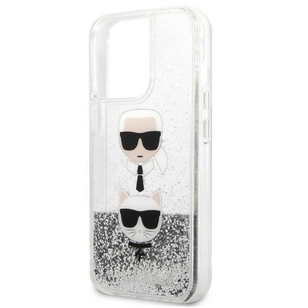 Karl Lagerfeld Liquid Glitter Karl & Choupette Head - iPhone 13 Pro Tasche (Silber)