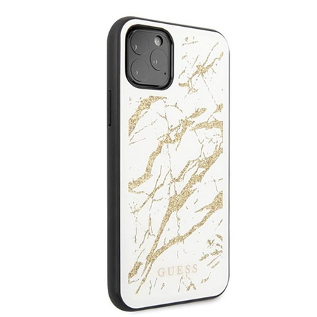 Guess Marble Glass Gold Glitter - pouzdro pro iPhone 11 Pro Max (bílé)