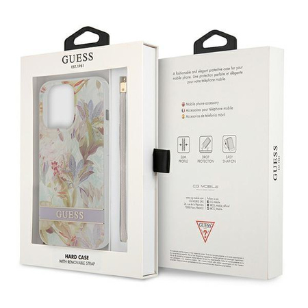 Guess Flower Cord - Etui ze smyczką iPhone 13 Pro Max (Purple)