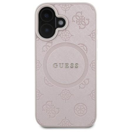 Guess Saffiano Peony Classic Logo MagSafe – Hülle für iPhone 16 (rosa)
