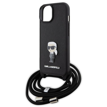 Karl Lagerfeld Crossbody Saffiano Monogram Ikonik Metal Pin - Case for iPhone 15 (Black)
