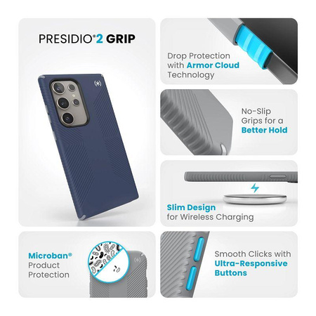 Speck Presidio2 Grip - Gehäuse für Samsung Galaxy S24 Ultra (Küstenblau / Staubgrau)