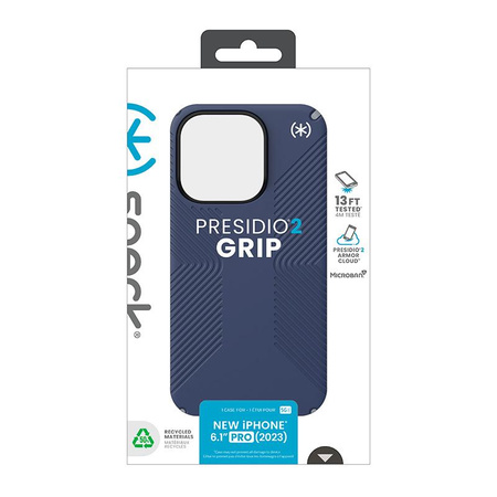 Speck Presidio2 Grip - iPhone 15 Pro Tasche (Küstenblau / Staubgrau / Weiß)