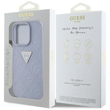 Guess Hot Stamp 4G mintás háromszög fém logó - tok iPhone 16 Pro (lila)