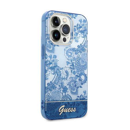 Guess Porcelain Collection - Coque iPhone 14 Pro (bleu)