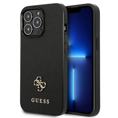 Guess Saffiano 4G kis fém logó - iPhone 13 Pro tok (fekete)