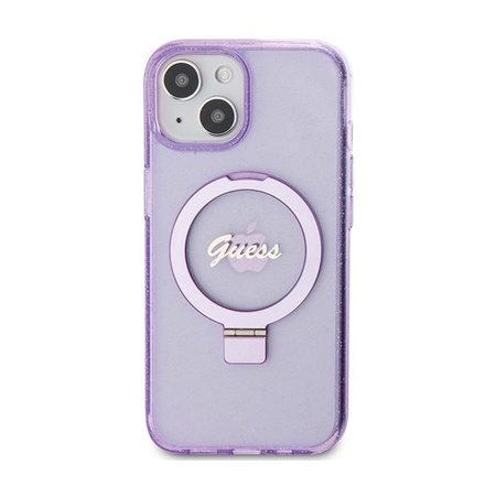 Guess Ring Stand Script Glitter MagSafe - iPhone 15 Plus tok (lila)