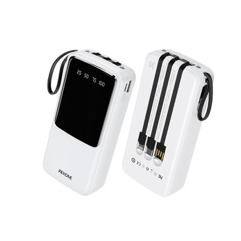 WEKOME WP-10 Pop Digital Series - Power bank 20000 mAh with built-in USB-C / Lightning / Micro USB / USB-A cable (White)