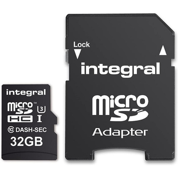 Integral Dash & Security microSDHC - 32 GB C10 UHS-I U3 memóriakártya adapterrel