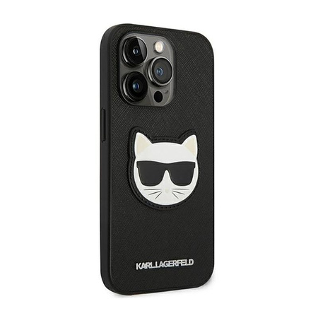 Karl Lagerfeld Saffiano Choupette Head Patch Case - Hülle für iPhone 14 Pro Max (Schwarz)