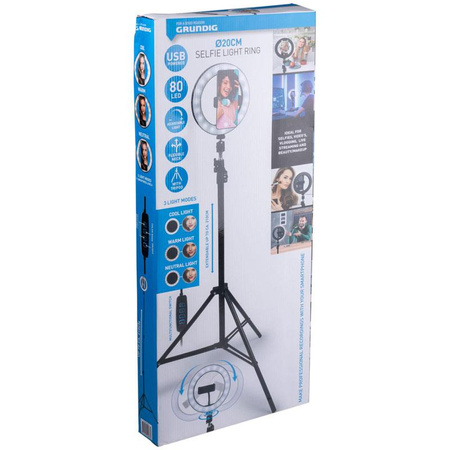 Grundig - Lampa pierścieniowa LED ze statywem do zdjęć, selfie, makijażu