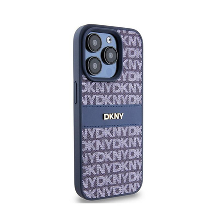 Kožené pouzdro DKNY Mono Stripe & Metal Logo - iPhone 15 Pro (modré)