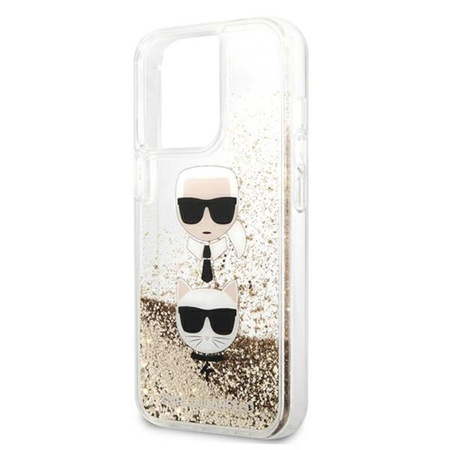 Karl Lagerfeld Liquid Glitter Karl & Choupette Head - iPhone 13 Pro Case (Gold)