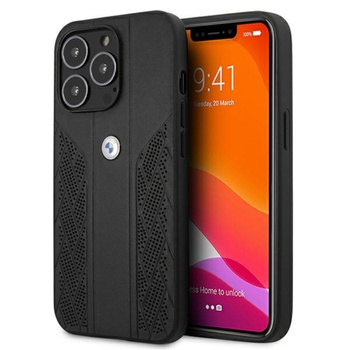 BMW Leather Curve Perforált HC - iPhone 13 Pro Max tok (fekete)