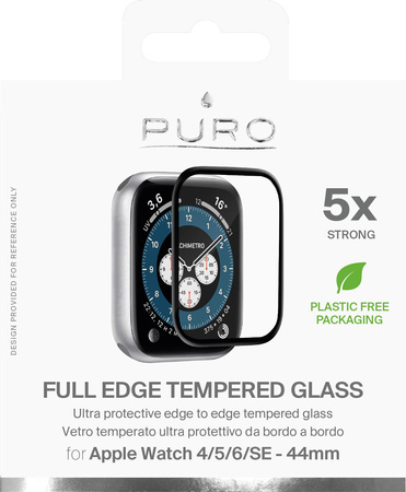 PURO Full Edge Tempered Glass - Verre trempé de protection pour Apple Watch 4/5/6/SE écran 44 mm (lunette noire)