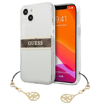 Guess 4G Stripe Brown Charm - pouzdro pro iPhone 13 mini (čiré)
