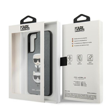 Karl Lagerfeld Saffiano Karl & Choupette Heads - Étui pour Samsung Galaxy S21+ (argent)