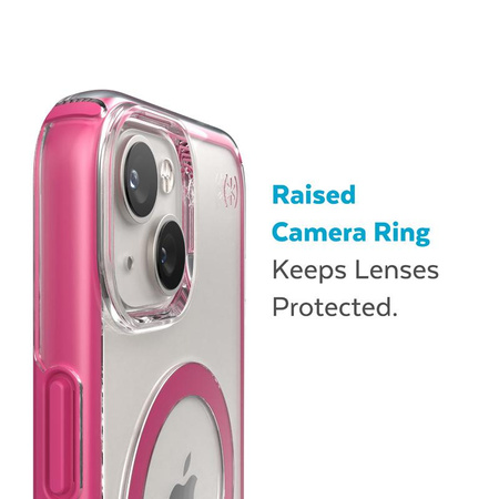Speck Presidio Perfect-Clear with Impact Geometry + MagSafe - Etui iPhone 14 / iPhone 13 z powłoką MICROBAN (Clear / Digital Pink)