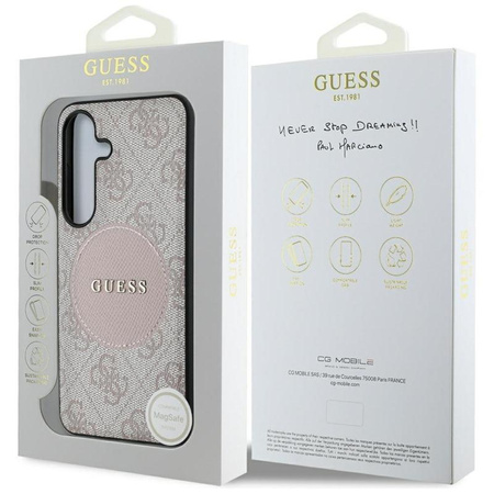 Guess 4G Round Patch Classic Logo MagSafe - Etui do Samsung Galaxy S25+ (różowy)