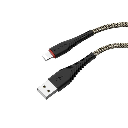 Borofone - USB-A zu Lightning Kabel mit vergoldetem Kern und Nylongeflecht, 1m schwarz