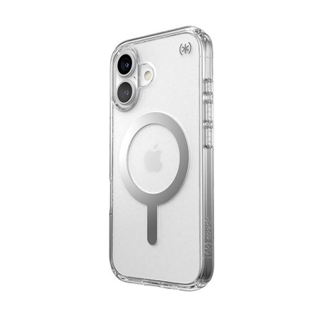Speck Presidio Perfect-Clear MagSafe - Case for iPhone 16 (Clear / Chrome Finish / Serene Silver)
