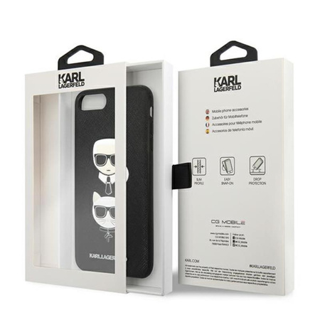 Karl Lagerfeld Saffiano Karl & Choupette Heads - pouzdro pro iPhone 8 Plus / 7 Plus (černé)