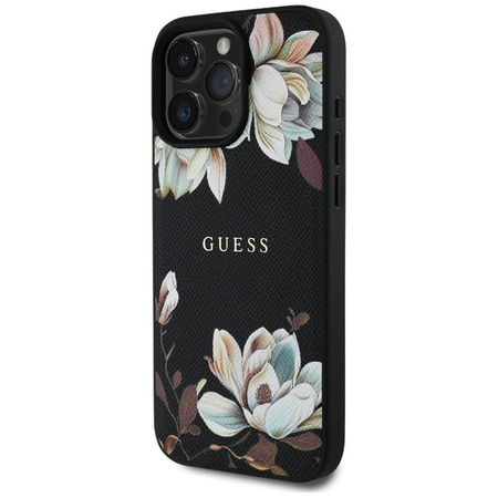 Guess szemcsés nyomtatott virágmintás MagSafe - tok iPhone 16 Pro Max készülékhez (fekete)