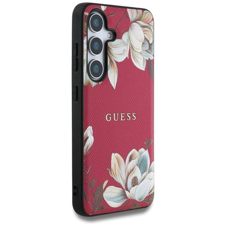Guess Grained Printed Flower Pattern MagSafe - Hülle für Samsung Galaxy S25 (fuchsia)