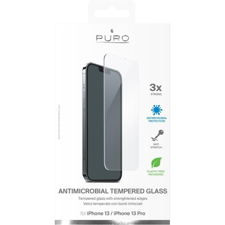PURO Anti-Bacterial Protective Tempered Glass with antibacterial protection for iPhone 13 / iPhone 13 Pro screen