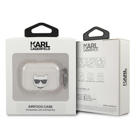 Karl Lagerfeld Choupette Head Glitter - pouzdro na Airpods Pro (stříbrné)