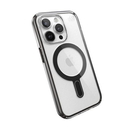 Speck Presidio Perfect-Clear ClickLock & Magsafe - Custodia per iPhone 15 Pro (Trasparente / Nero satinato / Grigio ardesia)