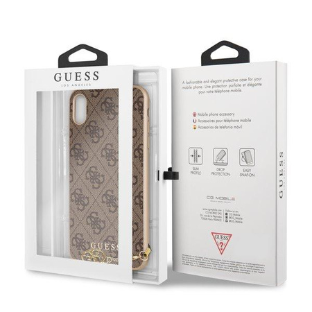 Guess 4G Charms Collection - Coque pour iPhone Xs Max avec pendentif (marron)