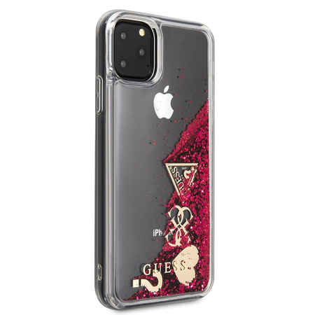 Guess Liquid Glitter Hearts - Coque iPhone 11 Pro Max (Framboise)