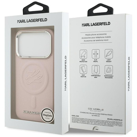 ETUI DO IPHONE 17 PRO do MAGSAFE KARL LAGERFELD ORYGINALNE RÓŻOWE SKÓRZANE