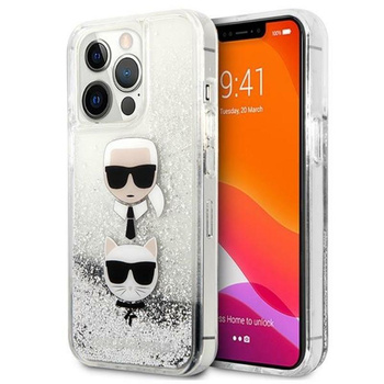 Karl Lagerfeld Liquid Glitter Karl & Choupette Head - iPhone 13 Pro Tasche (Silber)