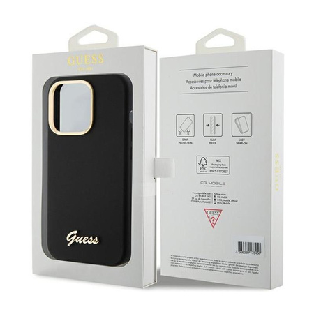 Guess Silicone Script Metal Logo & Frame - iPhone 15 Pro Max Tasche (schwarz)