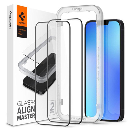 Spigen Alm Glass FC 2er-Pack - gehärtetes Glas für iPhone 16e / iPhone 14 / iPhone 13 / iPhone 13 Pro 2 Stück (schwarzer Rahmen)