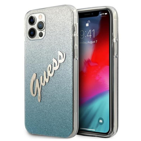 Guess Glitter Gradient Script - iPhone 12 / iPhone 12 Pro tok (kék)