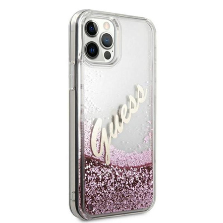 Guess Glitter Vintage Script - iPhone 12 Pro Max Tasche (rosa)