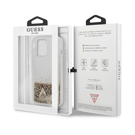 Guess Liquid Glitter Charms - Hülle für iPhone 14 Pro(Gold)