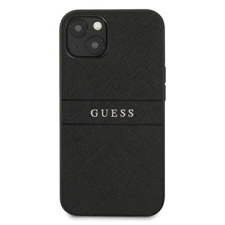 Guess Saffiano Metal Logo Stripes - étui pour iPhone 13 mini (noir)
