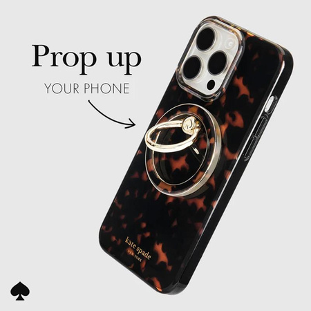 Kate Spade New York Magnetic Ring Stand - MagSafe finger holder with stand function (Tortoiseshell)