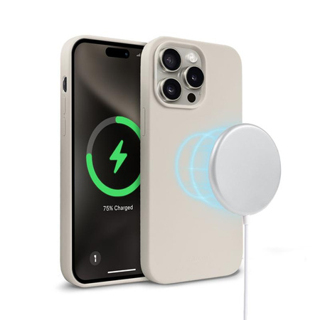 SILIKONOWE ETUI MAGSAFE DO IPHONE 15 PRO Crong BEŻOWE MAGNETYCZNE PLECKI