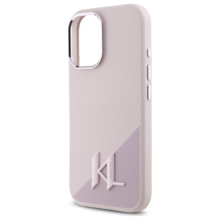 Karl Lagerfeld Silikon Schatten Metall Initial MagSafe - iPhone 16 Fall (rosa)