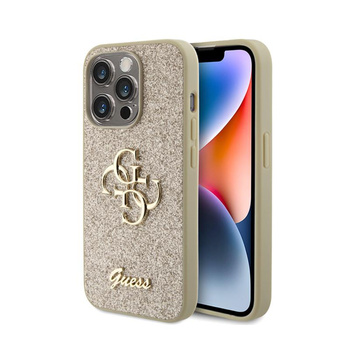 Guess Glitter Script Big 4G - iPhone 15 Pro Case (Gold)
