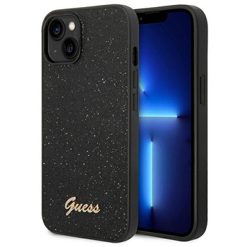 Guess Glitter Flakes Metal Logo Case - pouzdro pro iPhone 14 (černé)