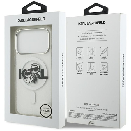 Karl Lagerfeld IML Glitter Karl & Choupette Sketch Logo MagSafe - Hülle für iPhone 17 Pro (transparent)